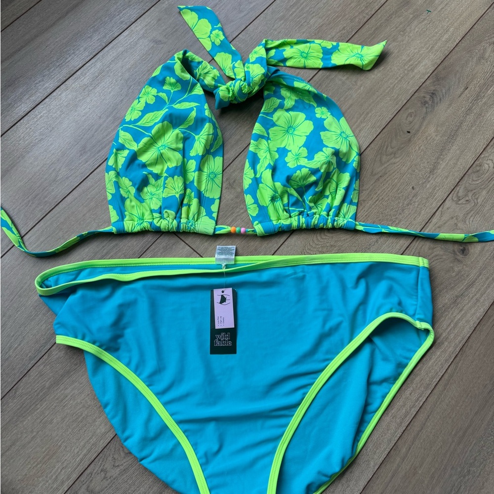 Wild Fable Aqua and Neon Green  Floral Bikini Set Plus Size 3X